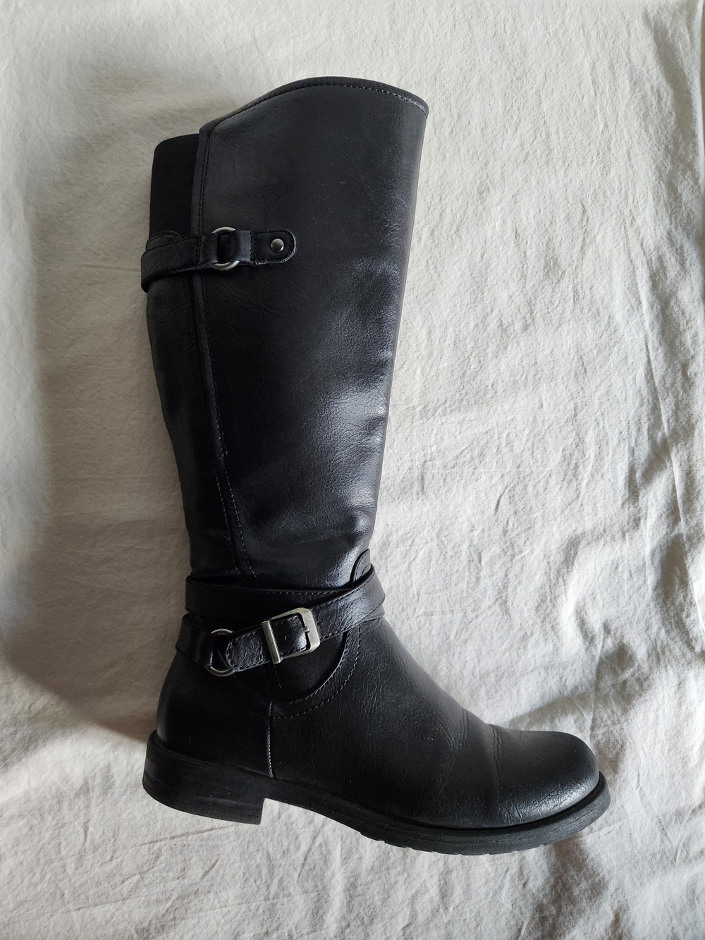 Black Knee-High Buckle Riding Boots/Moto Boots - Picture 7 of 11